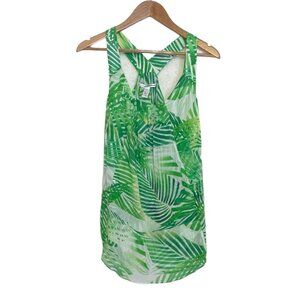 Diane Von Furstenberg Tank Top Cotton Silk Blend Tropical Leaf Foliage Green 8